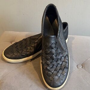 Ecco Black Woven Leather Slip-On Sneakers